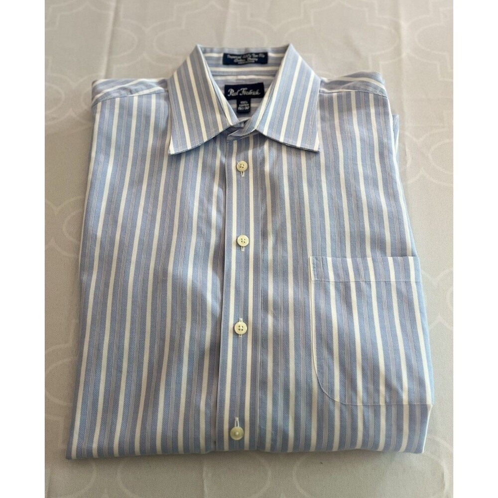 Paul Frederick Imperial 100s Two Ply Cotton Dobby Dress Shirt Sz 15.5/32 Blue